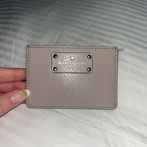 Kate Spade Taupe Card Holder with Gold Accents